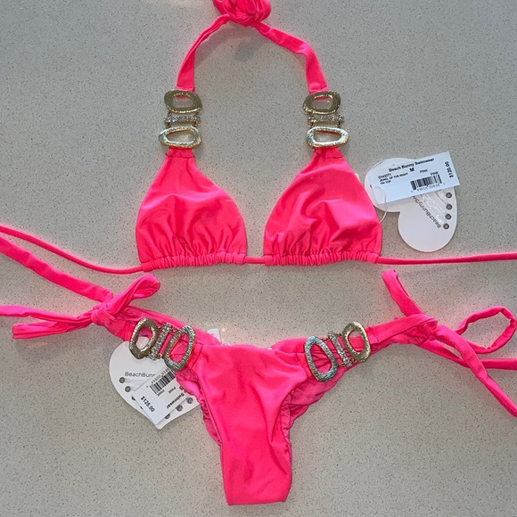 Beach Bunny Jewel of The Night Triangle Top Size M and Tie Side Bottom Size XS